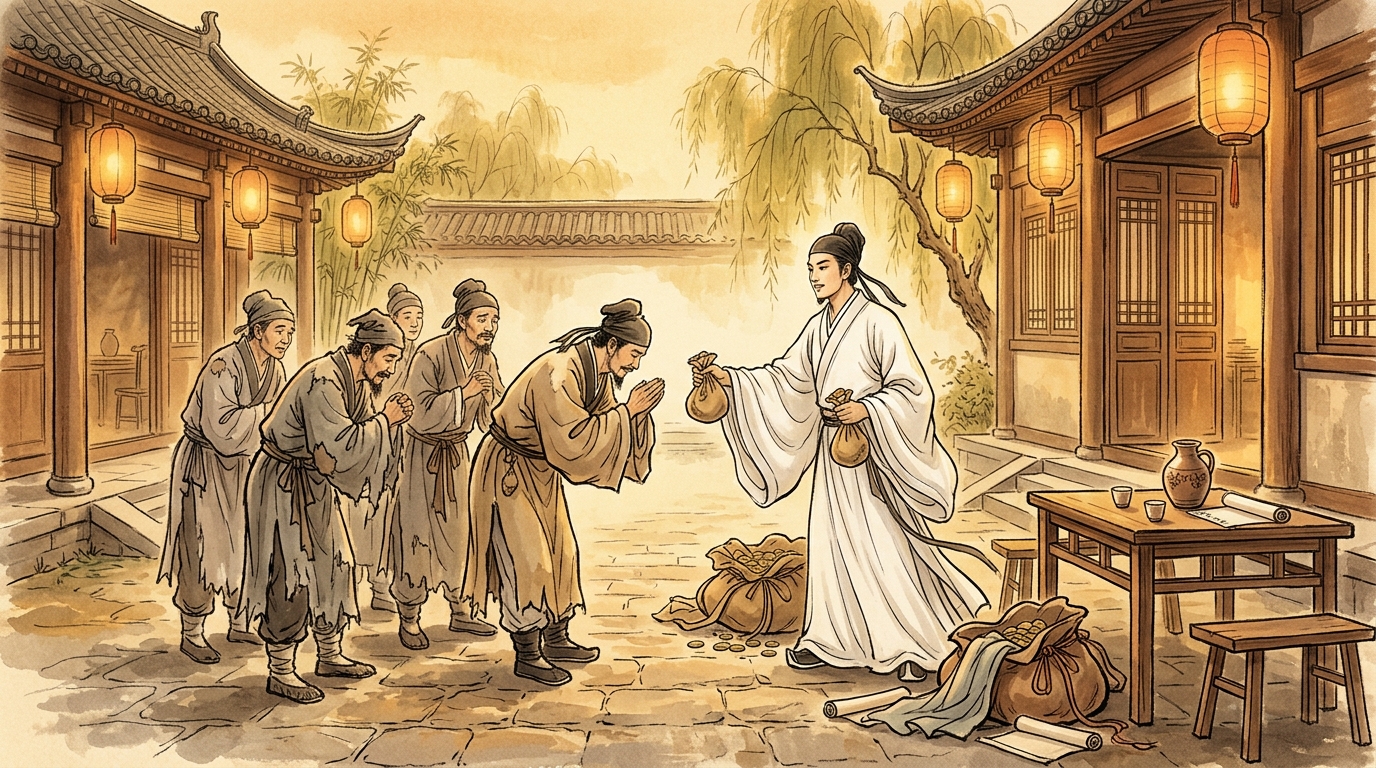 In a Yangzhou wine house, a young poet gives away strings of cash to men down on their luck
